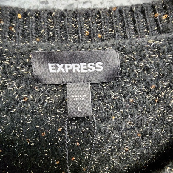 Express Cardigan Sweater Womens L Black Gold Detail Puff Shoulder Wool Blend NEW - Picture 6 of 14